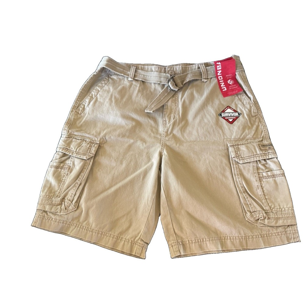 UNIONBAY Survivor Belted Cargo Shorts Size 42 Desert Khaki Twill Y186F3D